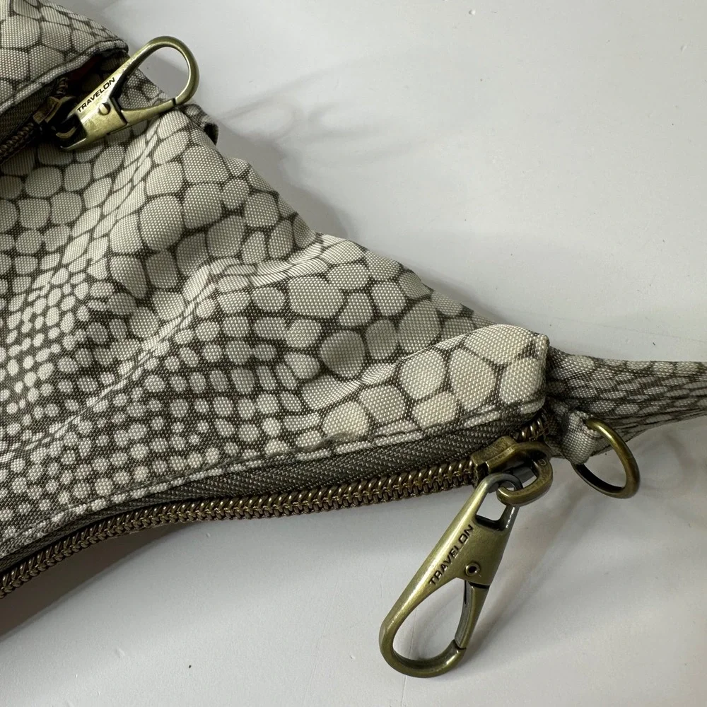 Travelon Snakeskin Print Crossbody Bag Anti-Theft RFID Shielded Gray Adjustable
